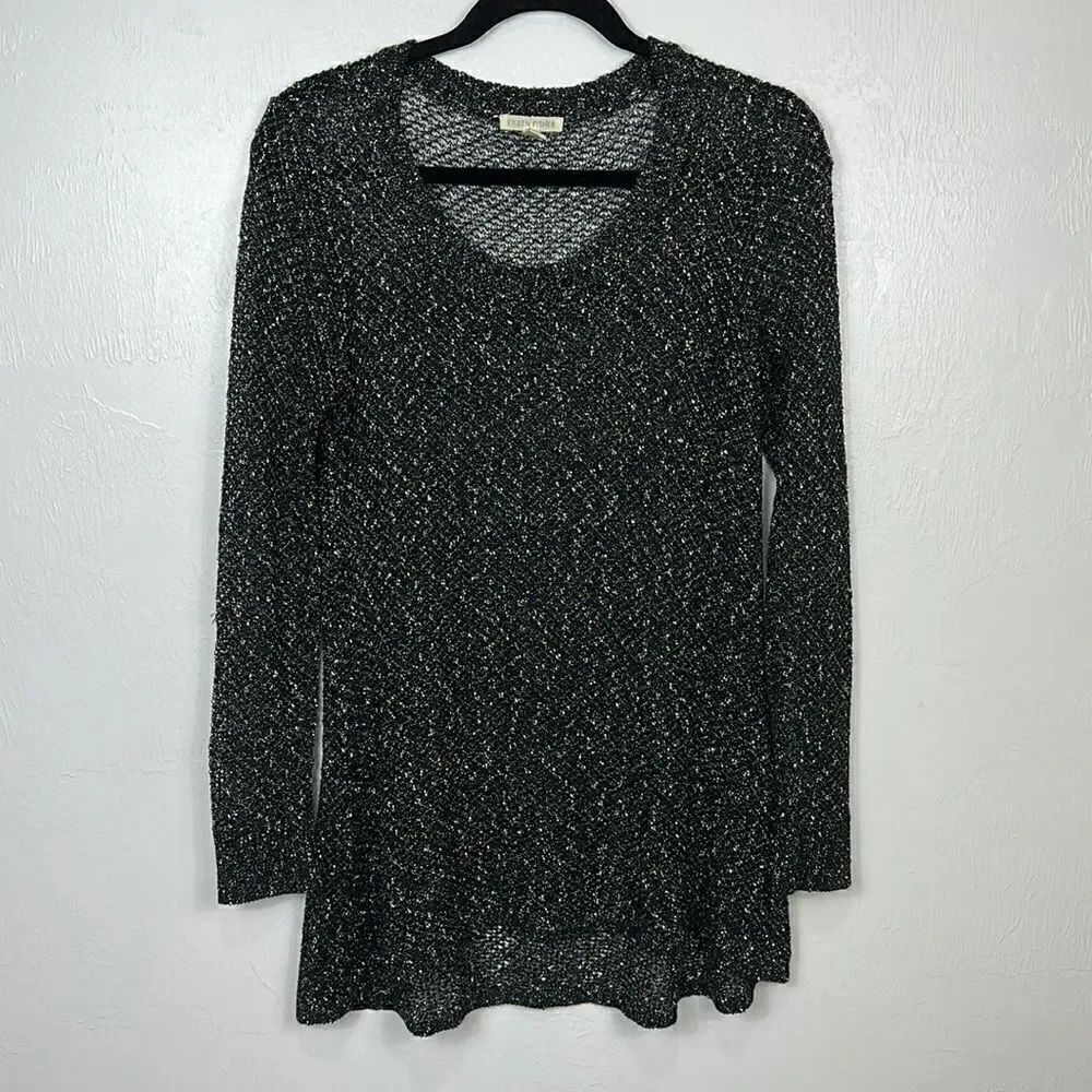 Eileen Fisher Open Knit Speckled Scoop Neck Tunic Sweater Size S